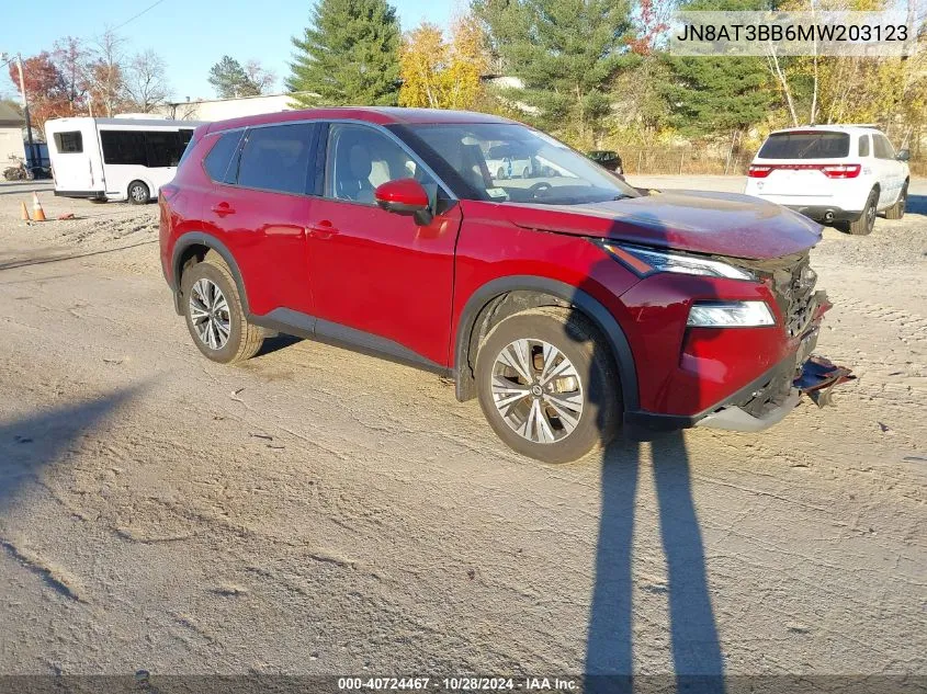 2021 Nissan Rogue Sv Intelligent Awd VIN: JN8AT3BB6MW203123 Lot: 40724467