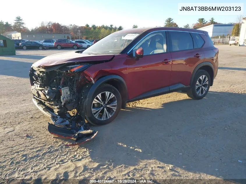 2021 Nissan Rogue Sv Intelligent Awd VIN: JN8AT3BB6MW203123 Lot: 40724467