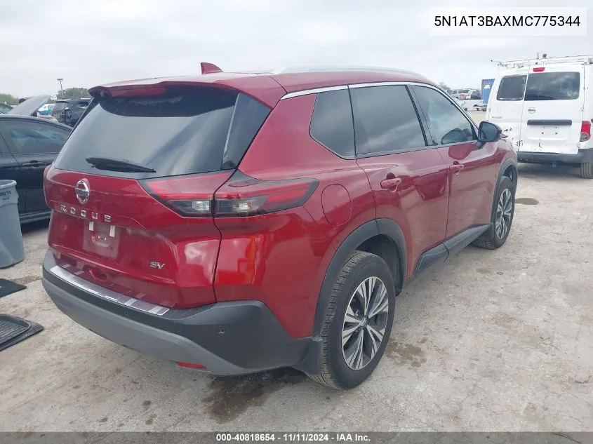 2021 Nissan Rogue Sv Fwd VIN: 5N1AT3BAXMC775344 Lot: 40818654