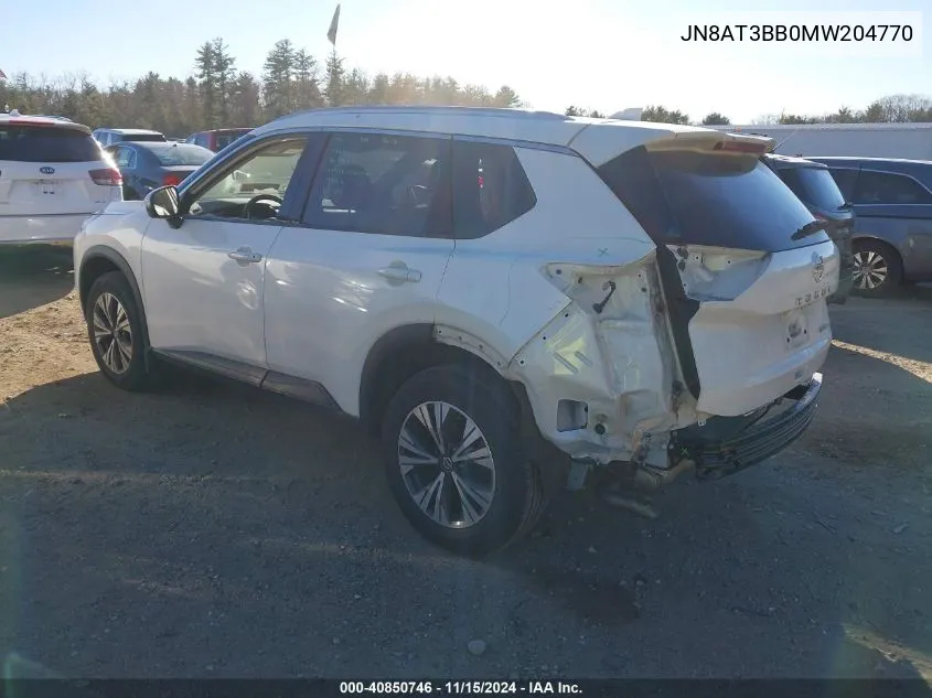 2021 Nissan Rogue Sv Intelligent Awd VIN: JN8AT3BB0MW204770 Lot: 40850746