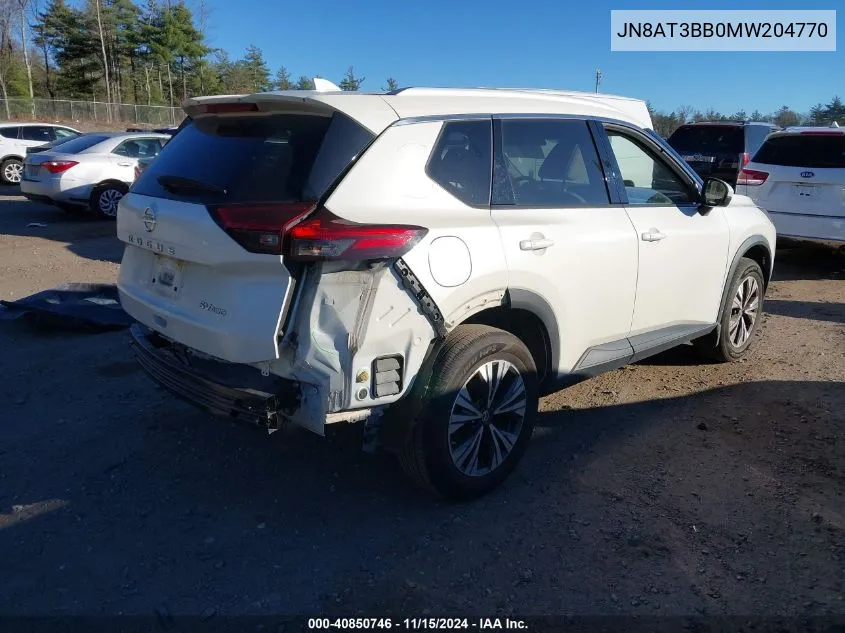 2021 Nissan Rogue Sv Intelligent Awd VIN: JN8AT3BB0MW204770 Lot: 40850746