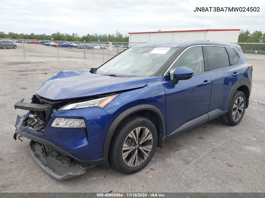 2021 Nissan Rogue Sv Fwd VIN: JN8AT3BA7MW024502 Lot: 40905964