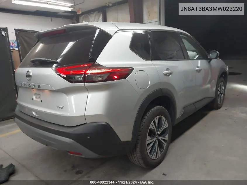 2021 Nissan Rogue Sv Fwd VIN: JN8AT3BA3MW023220 Lot: 40922344