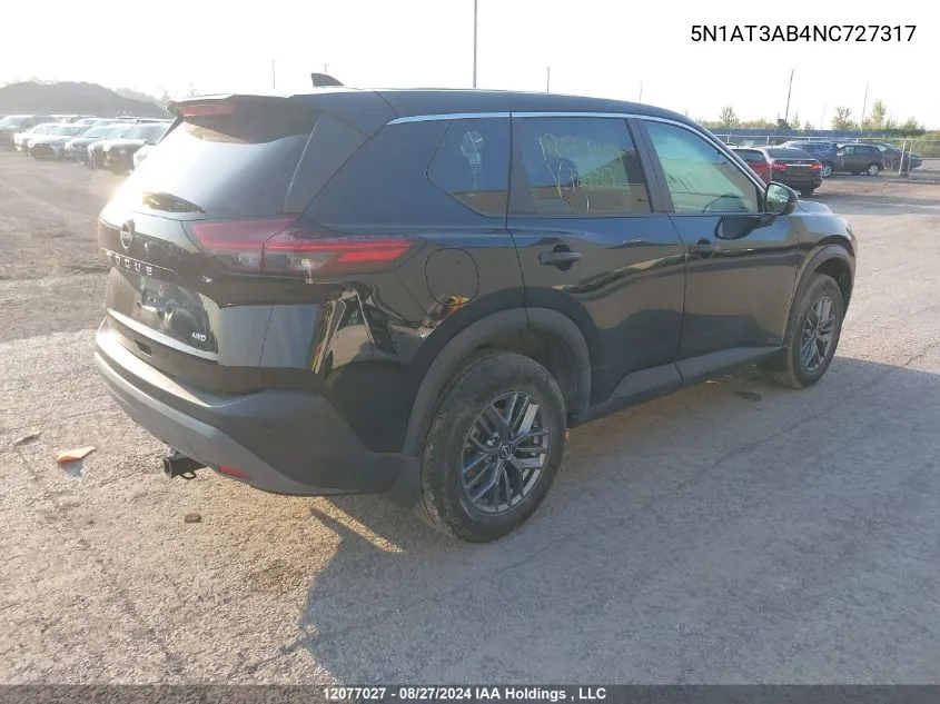 2022 Nissan Rogue VIN: 5N1AT3AB4NC727317 Lot: 12077027