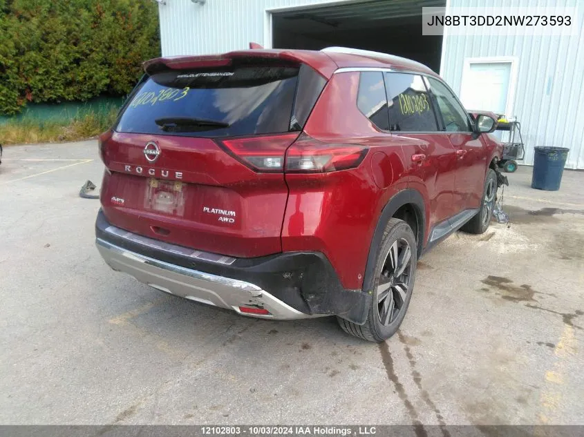 2022 Nissan Rogue Platinum VIN: JN8BT3DD2NW273593 Lot: 12102803