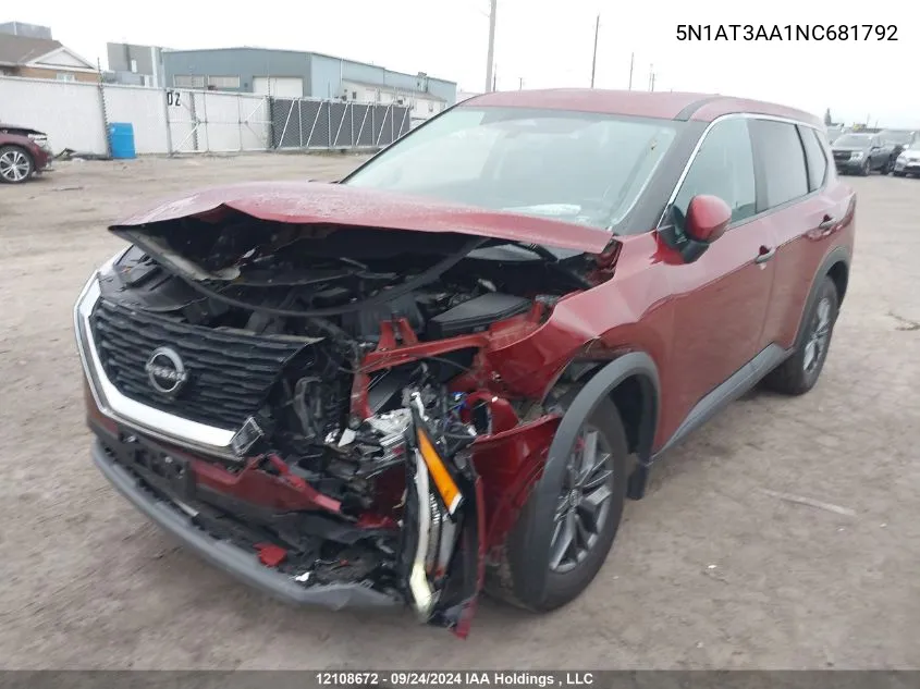 2022 Nissan Rogue S VIN: 5N1AT3AA1NC681792 Lot: 12108672