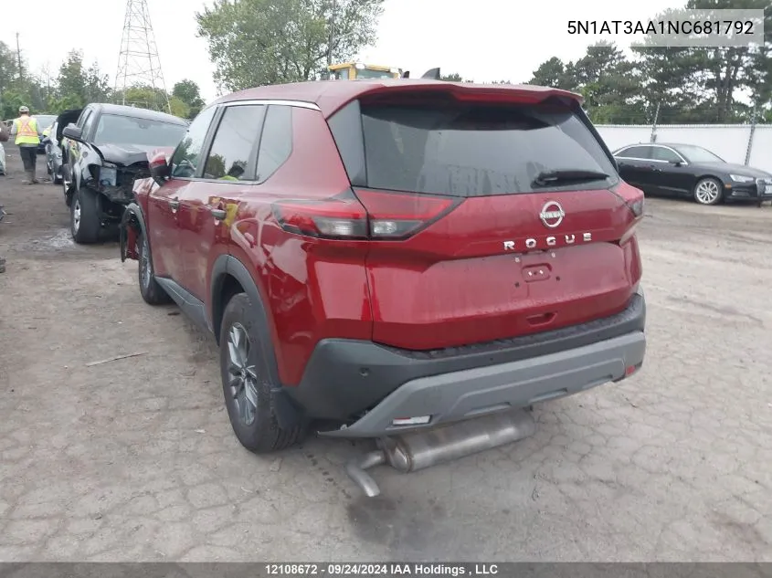 2022 Nissan Rogue S VIN: 5N1AT3AA1NC681792 Lot: 12108672