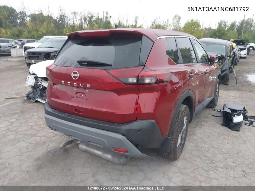 2022 Nissan Rogue S VIN: 5N1AT3AA1NC681792 Lot: 12108672