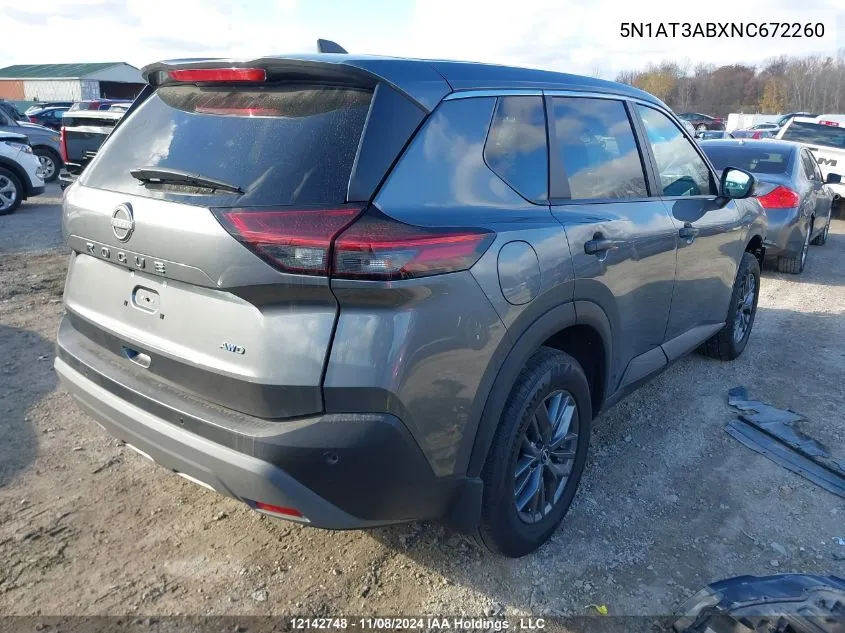 2022 Nissan Rogue VIN: 5N1AT3ABXNC672260 Lot: 12142748