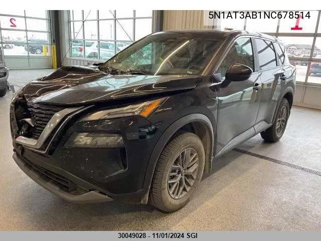 2022 Nissan Rogue S VIN: 5N1AT3AB1NC678514 Lot: 30049028