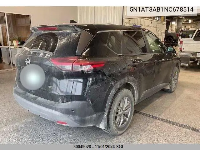 2022 Nissan Rogue S VIN: 5N1AT3AB1NC678514 Lot: 30049028