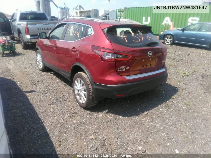 2022 Nissan Rogue Sport Sv Awd Xtronic Cvt VIN: JN1BJ1BW2NW481647 Lot: 40184342