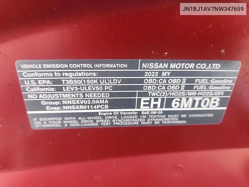 JN1BJ1AV7NW347659 2022 Nissan Rogue Sport S