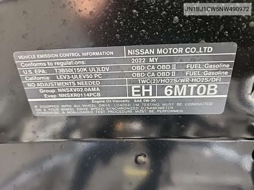 JN1BJ1CW5NW490972 2022 Nissan Rogue Sport Sl