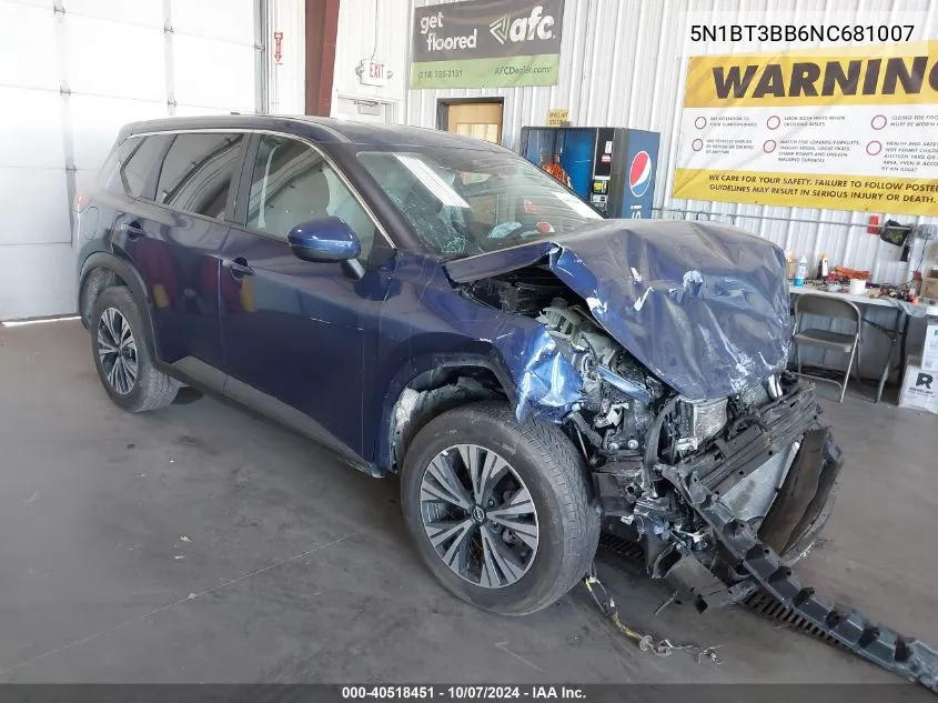 2022 Nissan Rogue Sv VIN: 5N1BT3BB6NC681007 Lot: 40518451