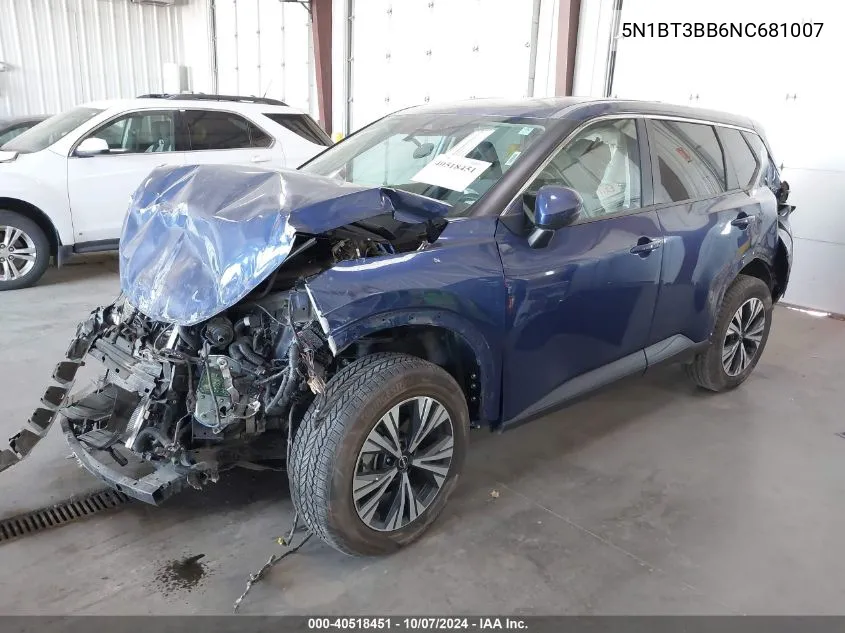 2022 Nissan Rogue Sv VIN: 5N1BT3BB6NC681007 Lot: 40518451