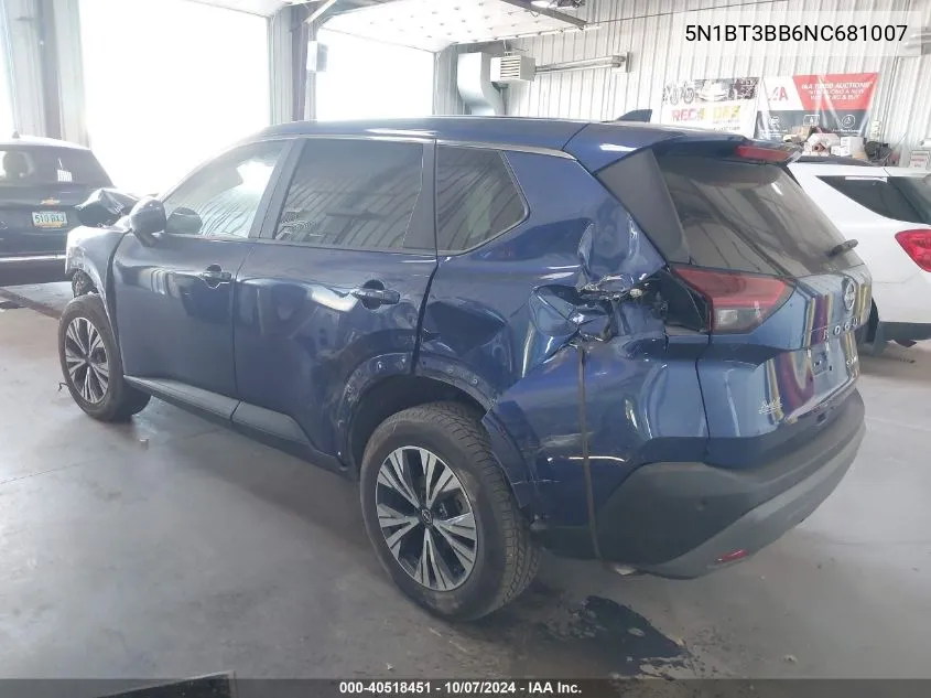 2022 Nissan Rogue Sv VIN: 5N1BT3BB6NC681007 Lot: 40518451