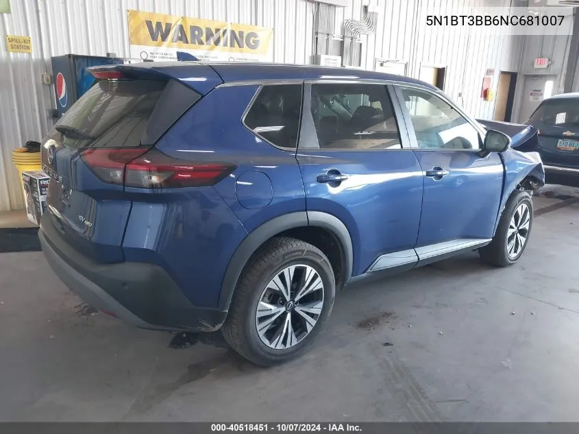 2022 Nissan Rogue Sv VIN: 5N1BT3BB6NC681007 Lot: 40518451