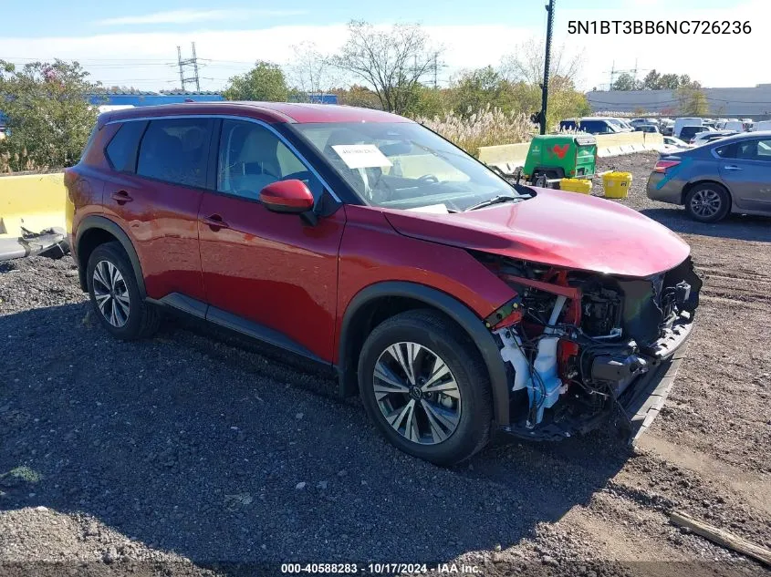 2022 Nissan Rogue Sv Intelligent Awd VIN: 5N1BT3BB6NC726236 Lot: 40588283