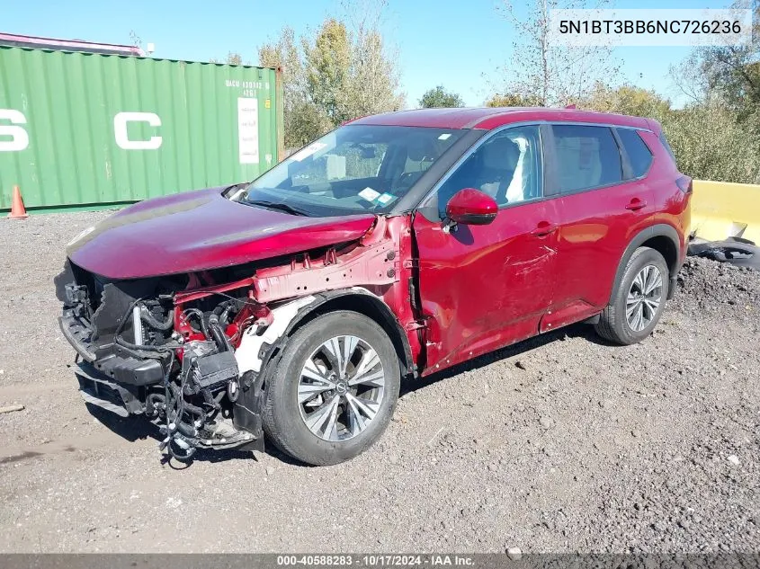 2022 Nissan Rogue Sv Intelligent Awd VIN: 5N1BT3BB6NC726236 Lot: 40588283