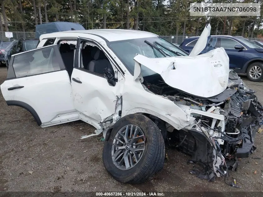 2022 Nissan Rogue S Fwd VIN: 5N1BT3AA7NC706098 Lot: 40657286