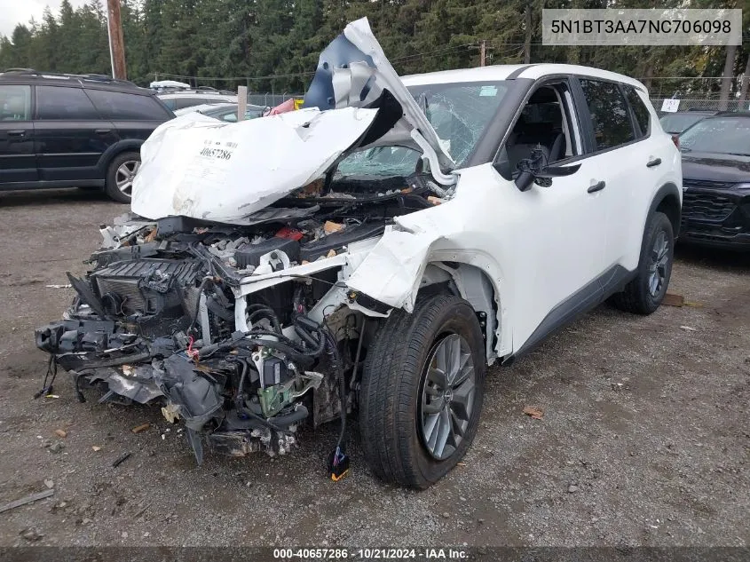 2022 Nissan Rogue S Fwd VIN: 5N1BT3AA7NC706098 Lot: 40657286