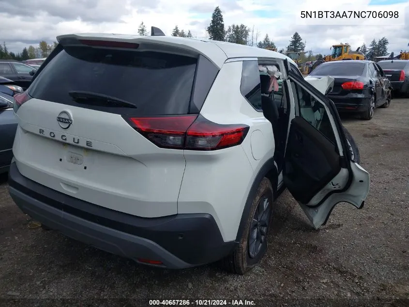 2022 Nissan Rogue S Fwd VIN: 5N1BT3AA7NC706098 Lot: 40657286