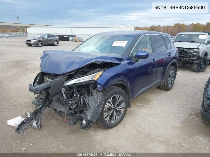 2022 Nissan Rogue Sv Intelligent Awd VIN: 5N1BT3BB3NC685600 Lot: 40774407