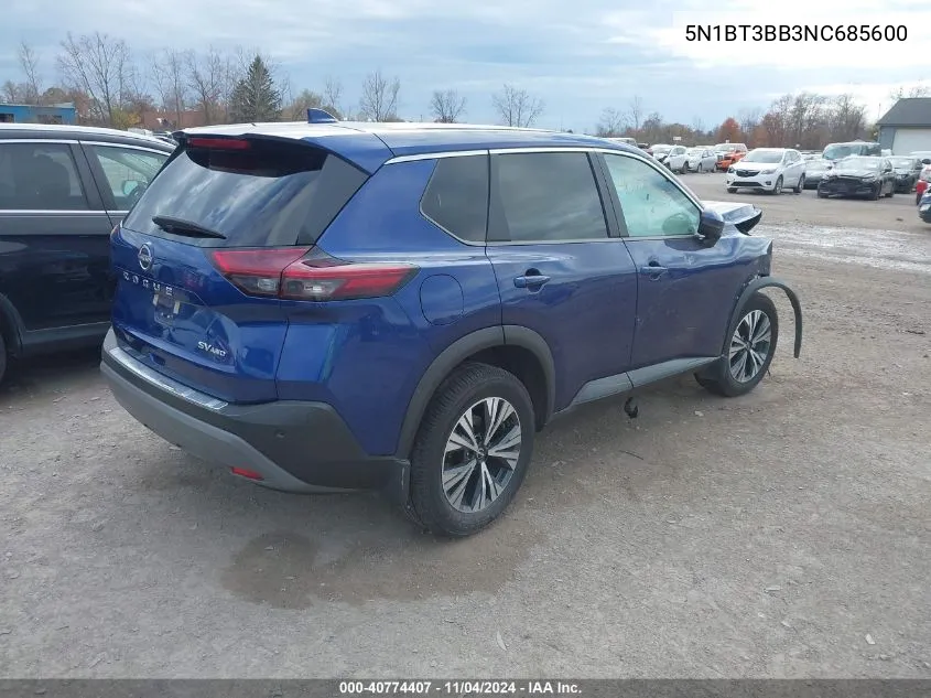 2022 Nissan Rogue Sv Intelligent Awd VIN: 5N1BT3BB3NC685600 Lot: 40774407