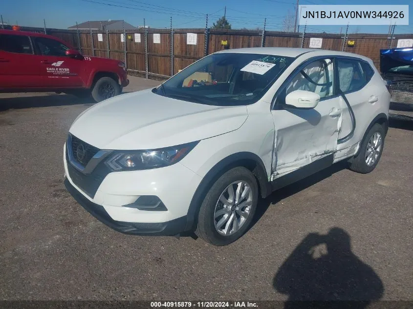 2022 Nissan Rogue Sport S Fwd Xtronic Cvt VIN: JN1BJ1AV0NW344926 Lot: 40915879