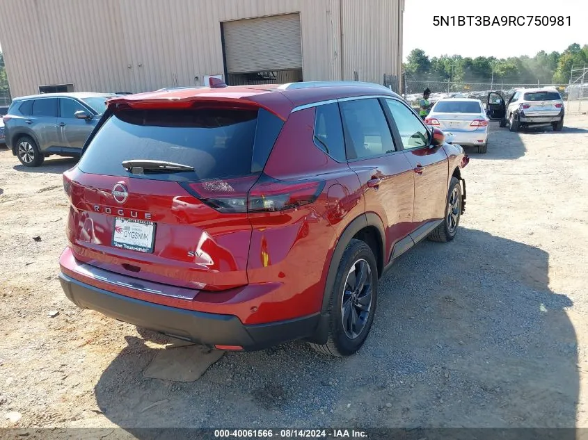 2024 Nissan Rogue Sv Fwd VIN: 5N1BT3BA9RC750981 Lot: 40061566