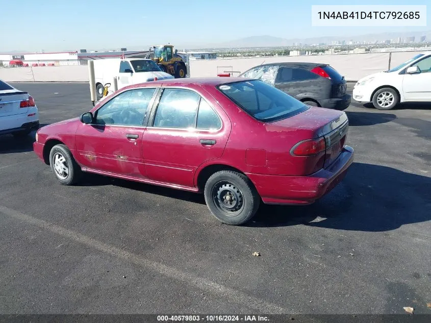 1996 Nissan Sentra E/Xe/Gxe/Gle VIN: 1N4AB41D4TC792685 Lot: 40579803