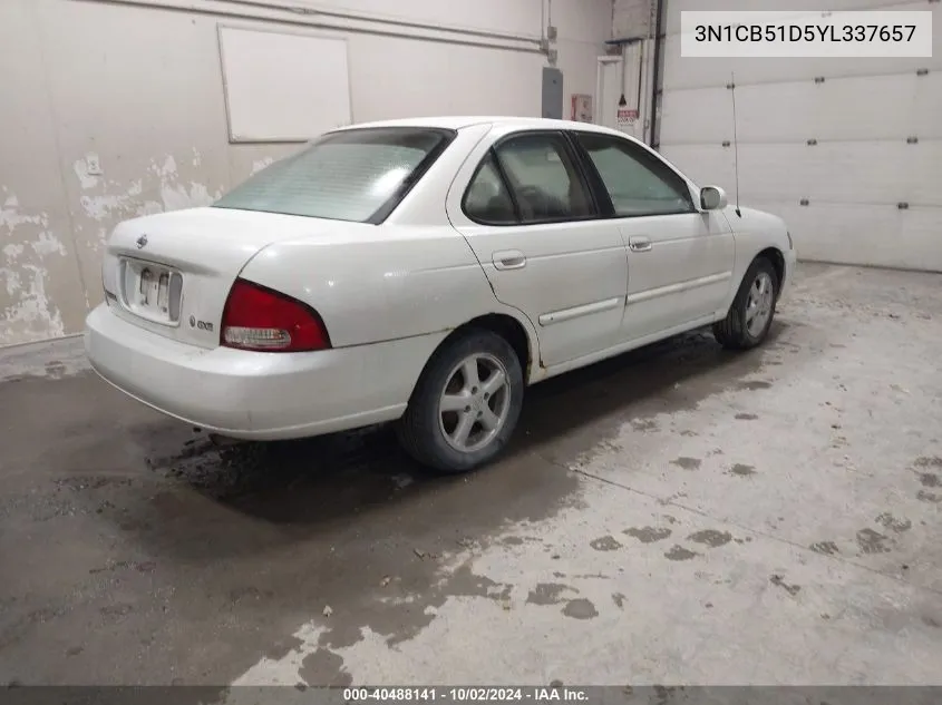 2000 Nissan Sentra Gxe/Xe VIN: 3N1CB51D5YL337657 Lot: 40488141