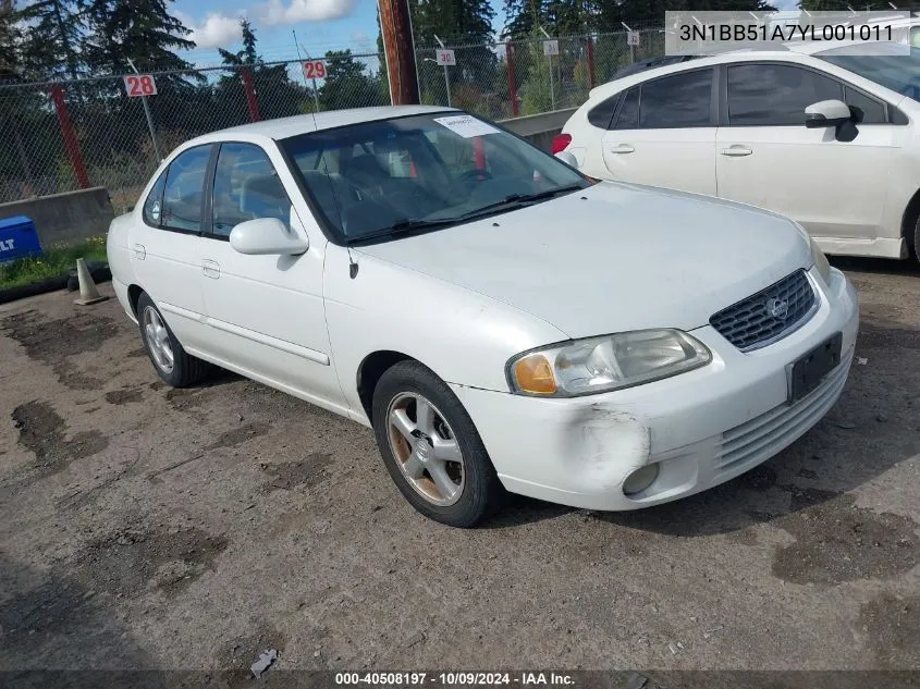 2000 Nissan Sentra Se VIN: 3N1BB51A7YL001011 Lot: 40508197