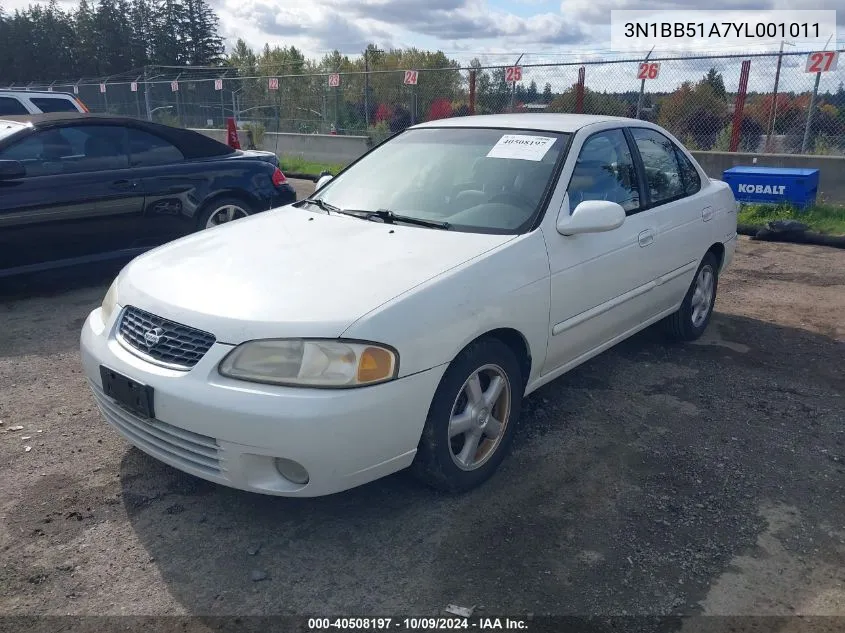 2000 Nissan Sentra Se VIN: 3N1BB51A7YL001011 Lot: 40508197