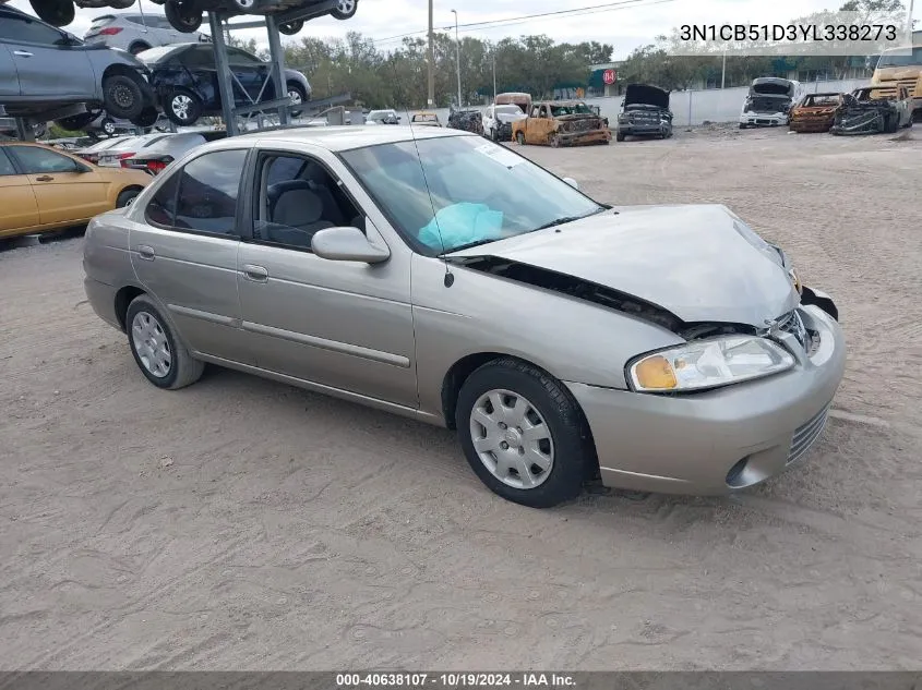 2000 Nissan Sentra Xe/Gxe VIN: 3N1CB51D3YL338273 Lot: 40638107