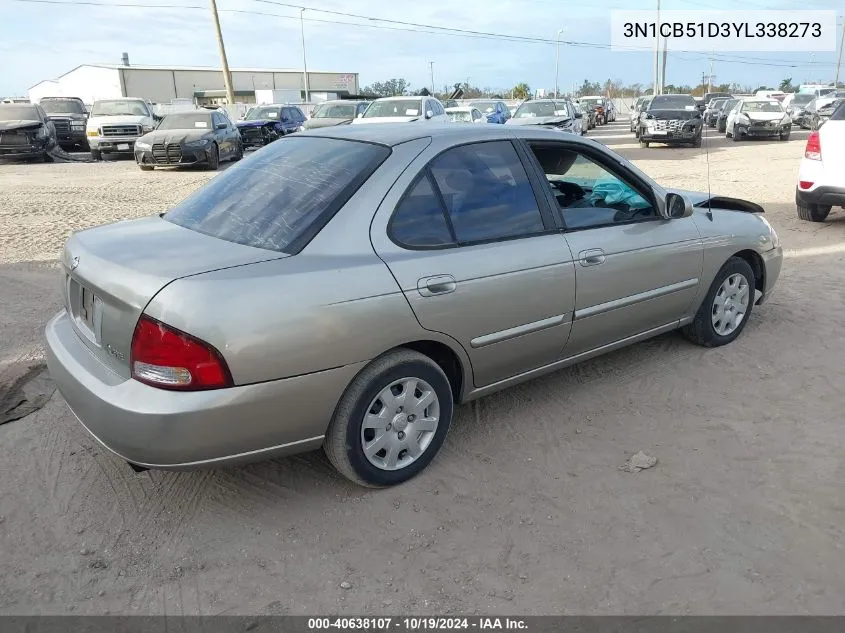 2000 Nissan Sentra Xe/Gxe VIN: 3N1CB51D3YL338273 Lot: 40638107