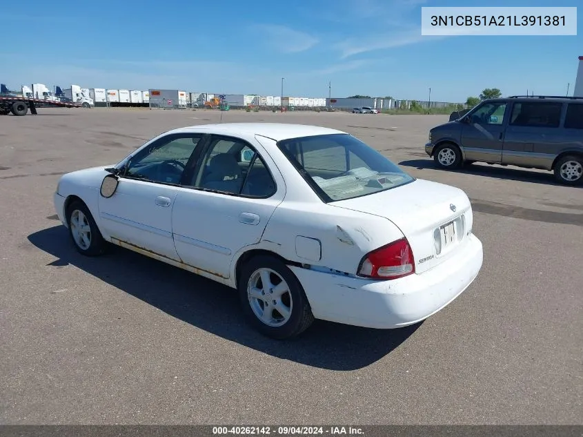 2001 Nissan Sentra Gxe VIN: 3N1CB51A21L391381 Lot: 40262142