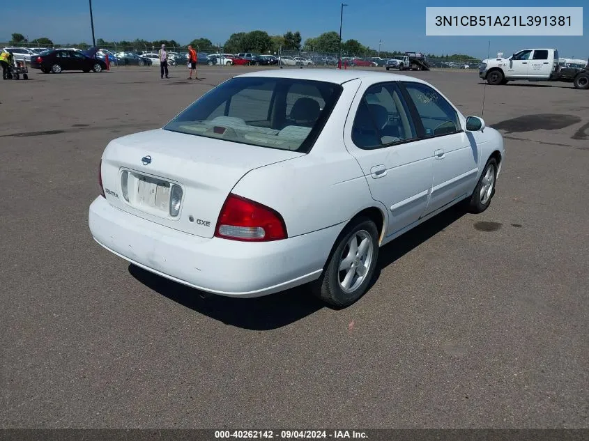 2001 Nissan Sentra Gxe VIN: 3N1CB51A21L391381 Lot: 40262142