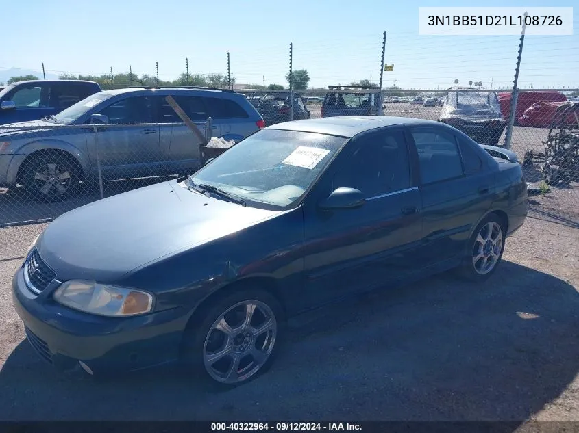 2001 Nissan Sentra Se VIN: 3N1BB51D21L108726 Lot: 40322964