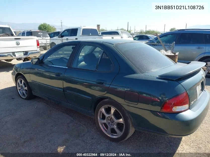 2001 Nissan Sentra Se VIN: 3N1BB51D21L108726 Lot: 40322964