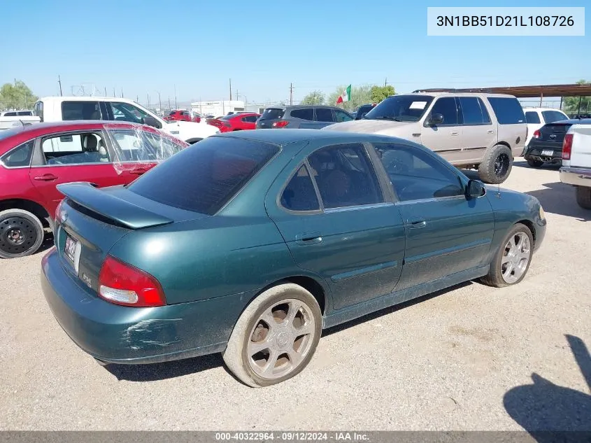 2001 Nissan Sentra Se VIN: 3N1BB51D21L108726 Lot: 40322964