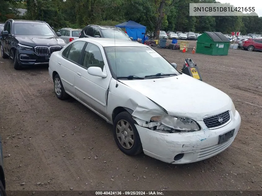 3N1CB51D81L421655 2001 Nissan Sentra Gxe