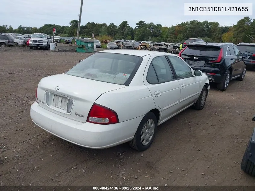 3N1CB51D81L421655 2001 Nissan Sentra Gxe