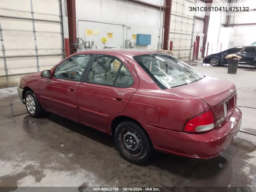 2001 Nissan Sentra Gxe VIN: 3N1CB51D41L475132 Lot: 40622786