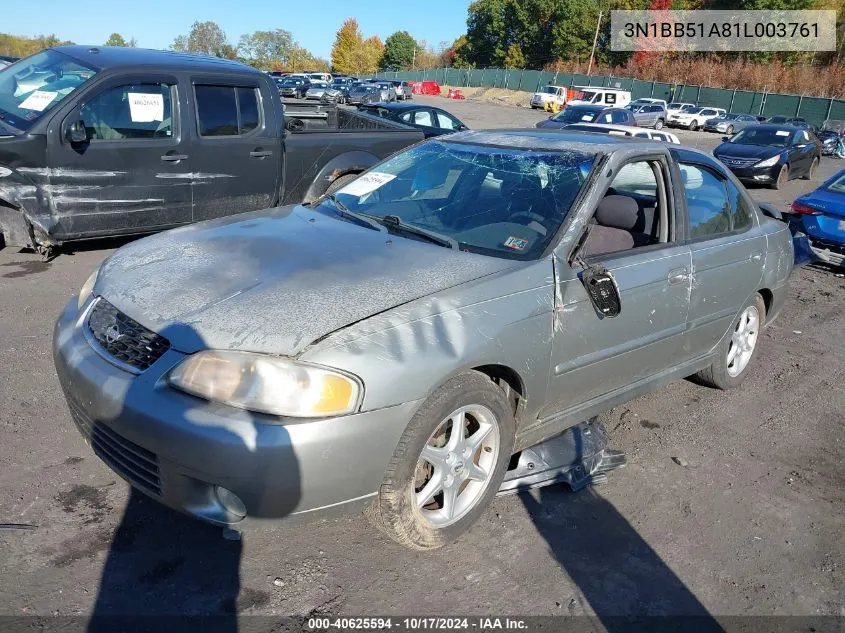 2001 Nissan Sentra Se VIN: 3N1BB51A81L003761 Lot: 40625594