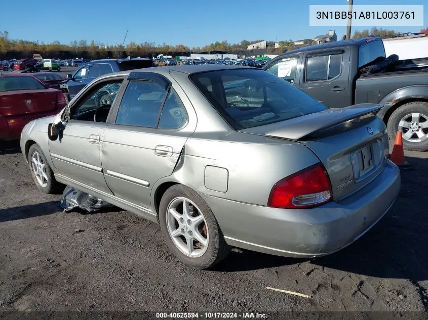 2001 Nissan Sentra Se VIN: 3N1BB51A81L003761 Lot: 40625594