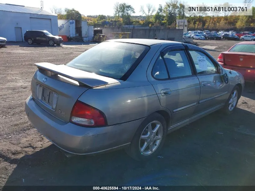 2001 Nissan Sentra Se VIN: 3N1BB51A81L003761 Lot: 40625594