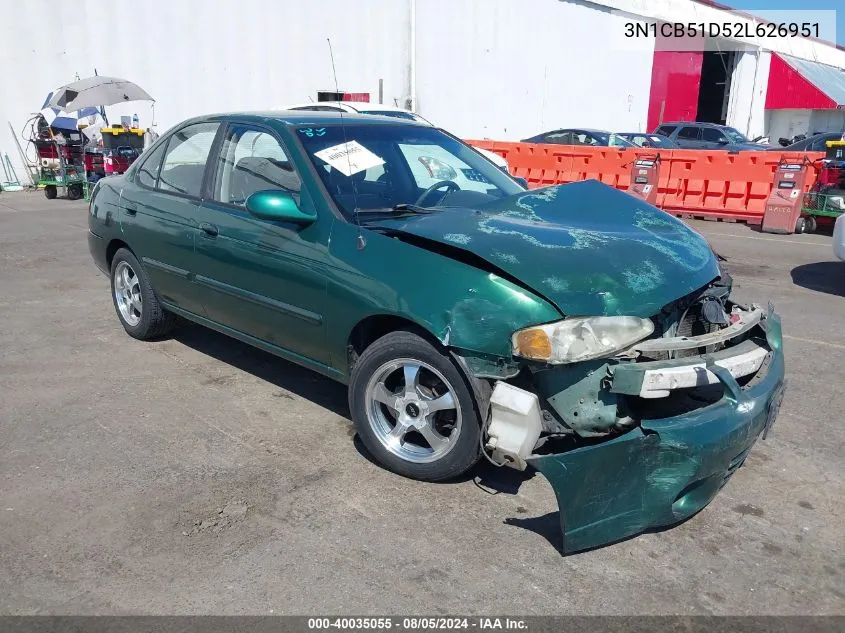 2002 Nissan Sentra Gxe VIN: 3N1CB51D52L626951 Lot: 40035055