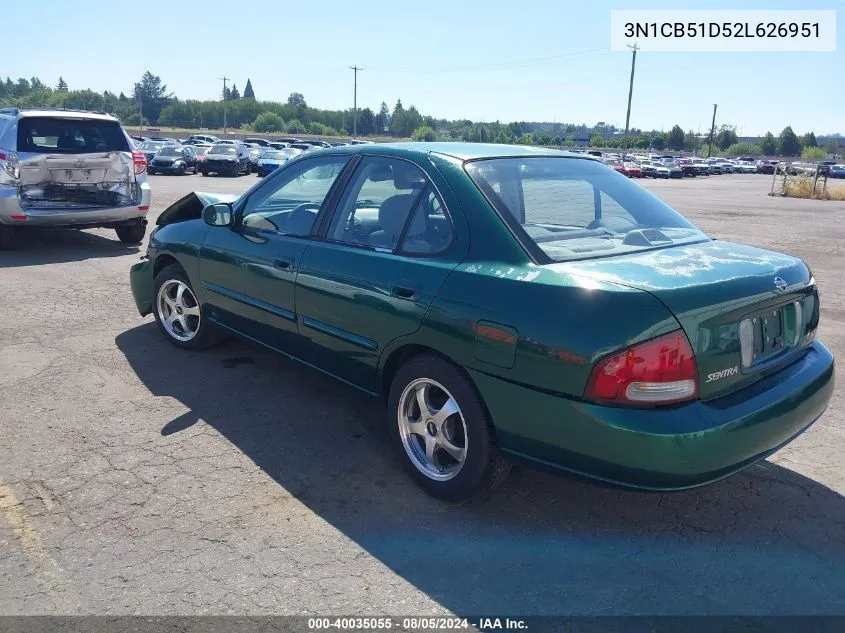 2002 Nissan Sentra Gxe VIN: 3N1CB51D52L626951 Lot: 40035055